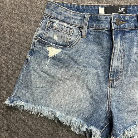 Kut from the Kloth Jane High Rise Denim Short Women Sz 2 Blue Distressed Summer - Picture 2 of 8